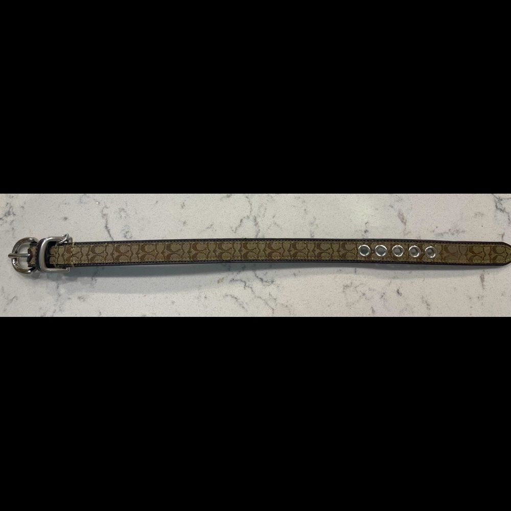 Coach dog collar 16x3/8in brown on leather. Used, briefly. Washed/sanitized.